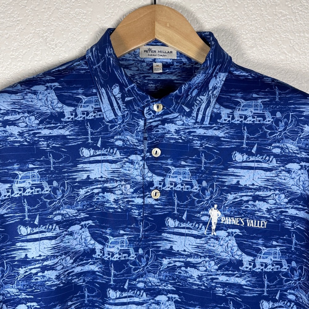 Peter Millar Summer Comfort Payne's Valley Golf Polo Blue Tropical Vacation Med